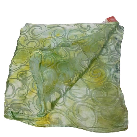 Hand Dyed Scarf Green Yellow Swirls Spring Easter Mother's Day Wedding NWT - Picture 3 of 6